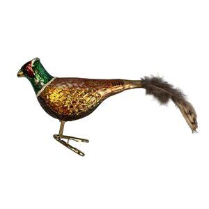 Old World Christmas Pheasant Bird Glass Ornament Feather Tail Clip w/Box Tag 6"